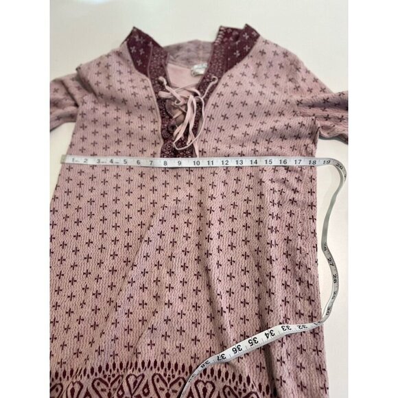 Intimately Free People Waffle Knit Hoodie Shirt Medium Boho Pink Hippie Henley - Picture 4 of 6